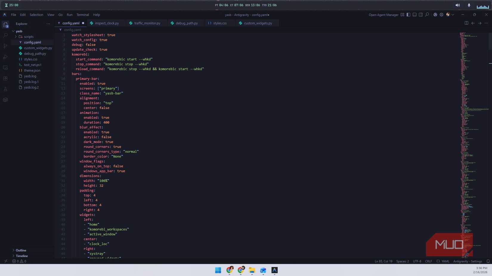 YASB এর জন্য কনফিগারেশন ফাইল