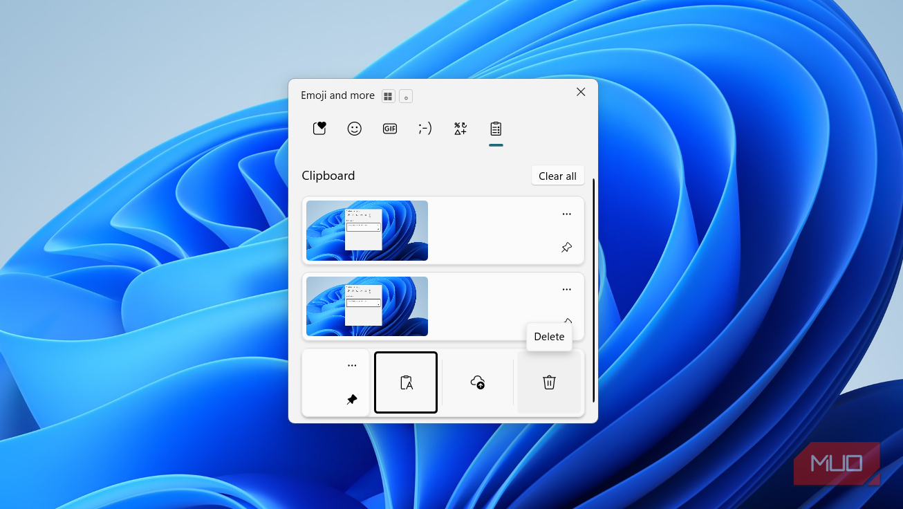 Delete entry in clipboard history