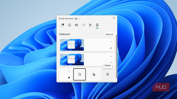 Delete entry in clipboard history