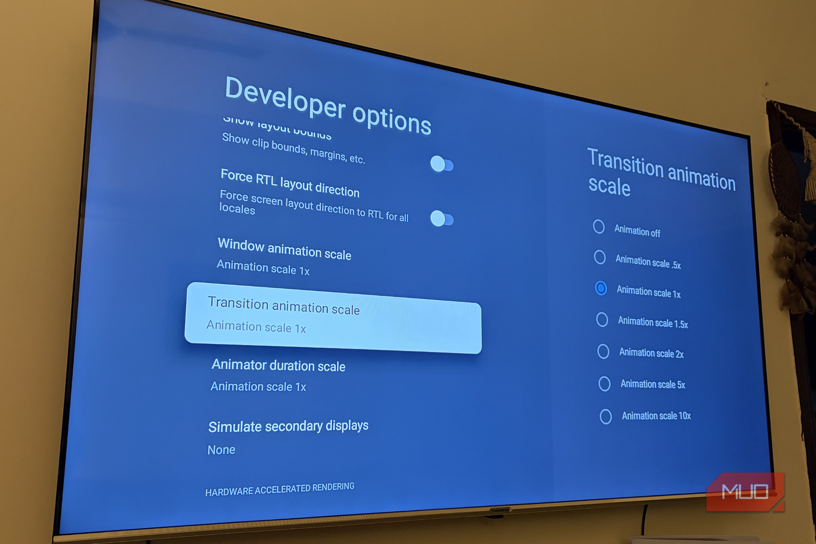 Developer options in the Settings icon on Smart TV