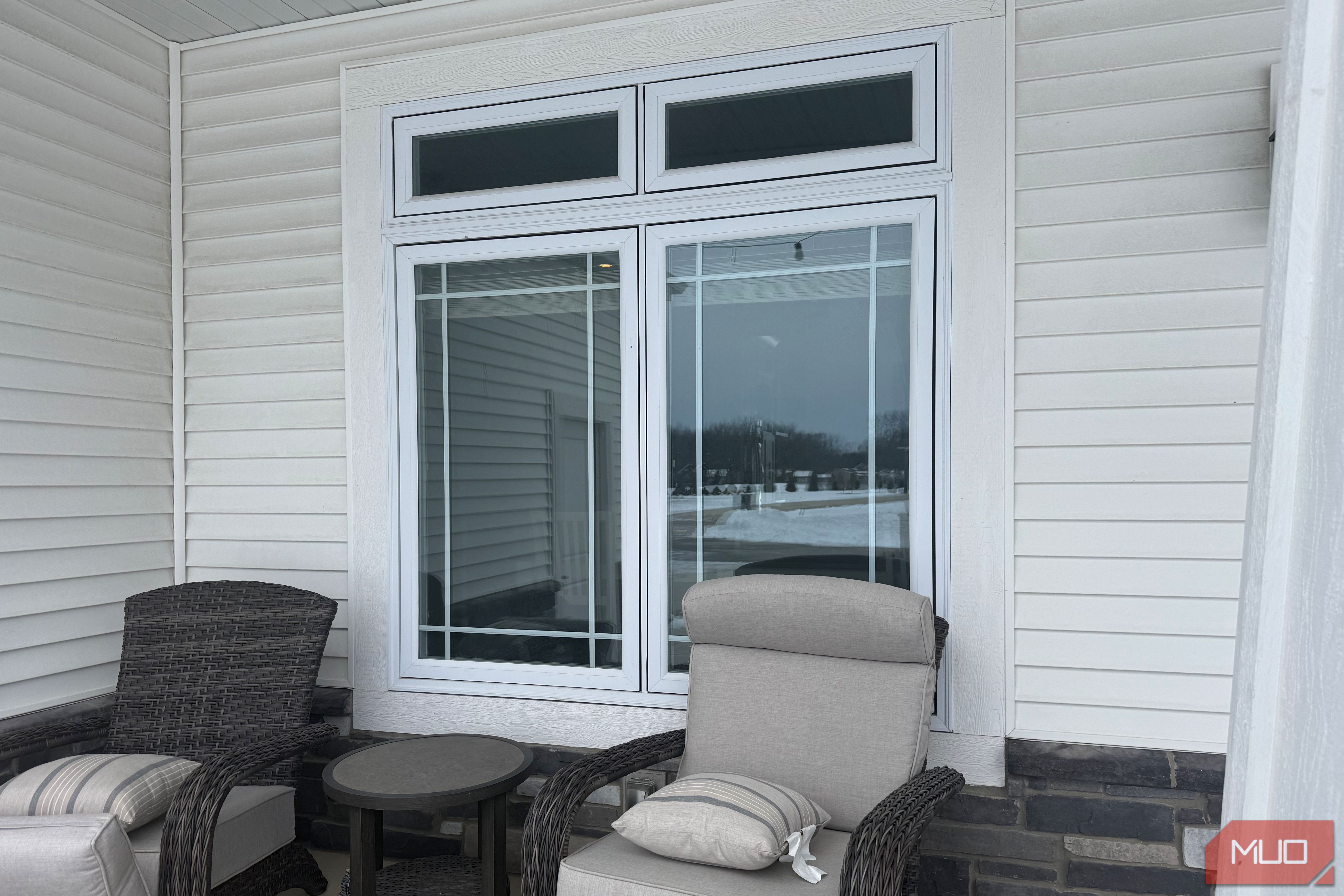 double casement window from outside with transom