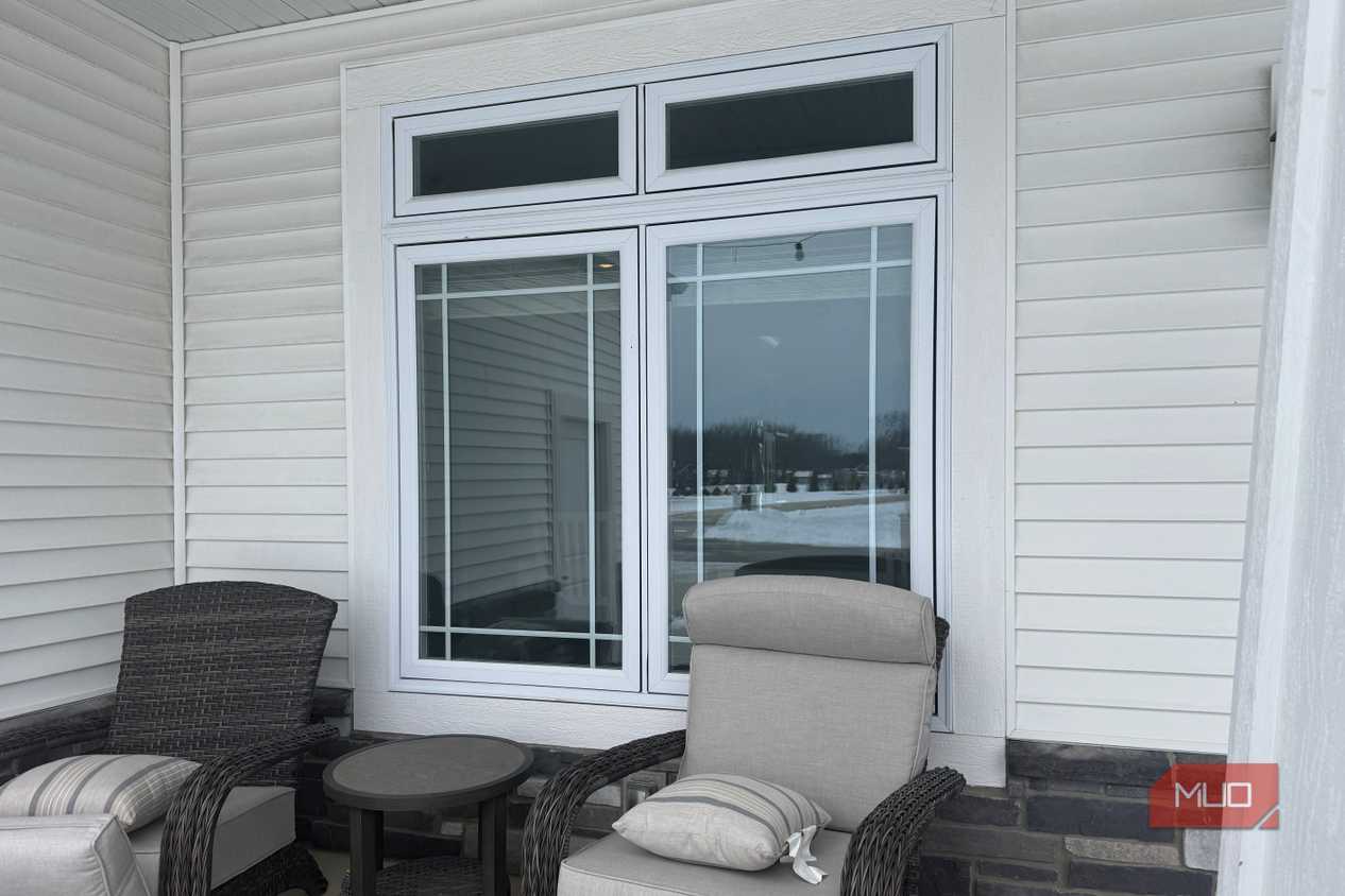 double casement window from outside with transom