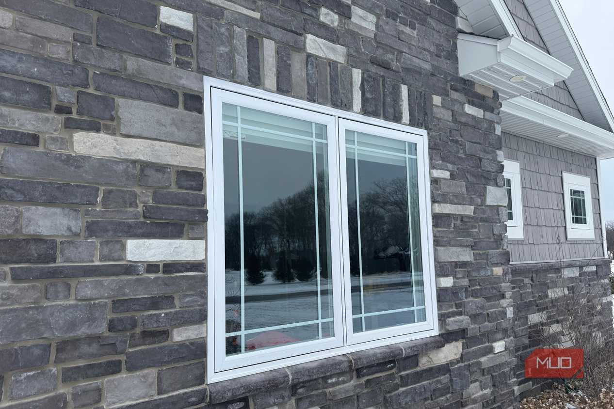 double casement window stone veneer