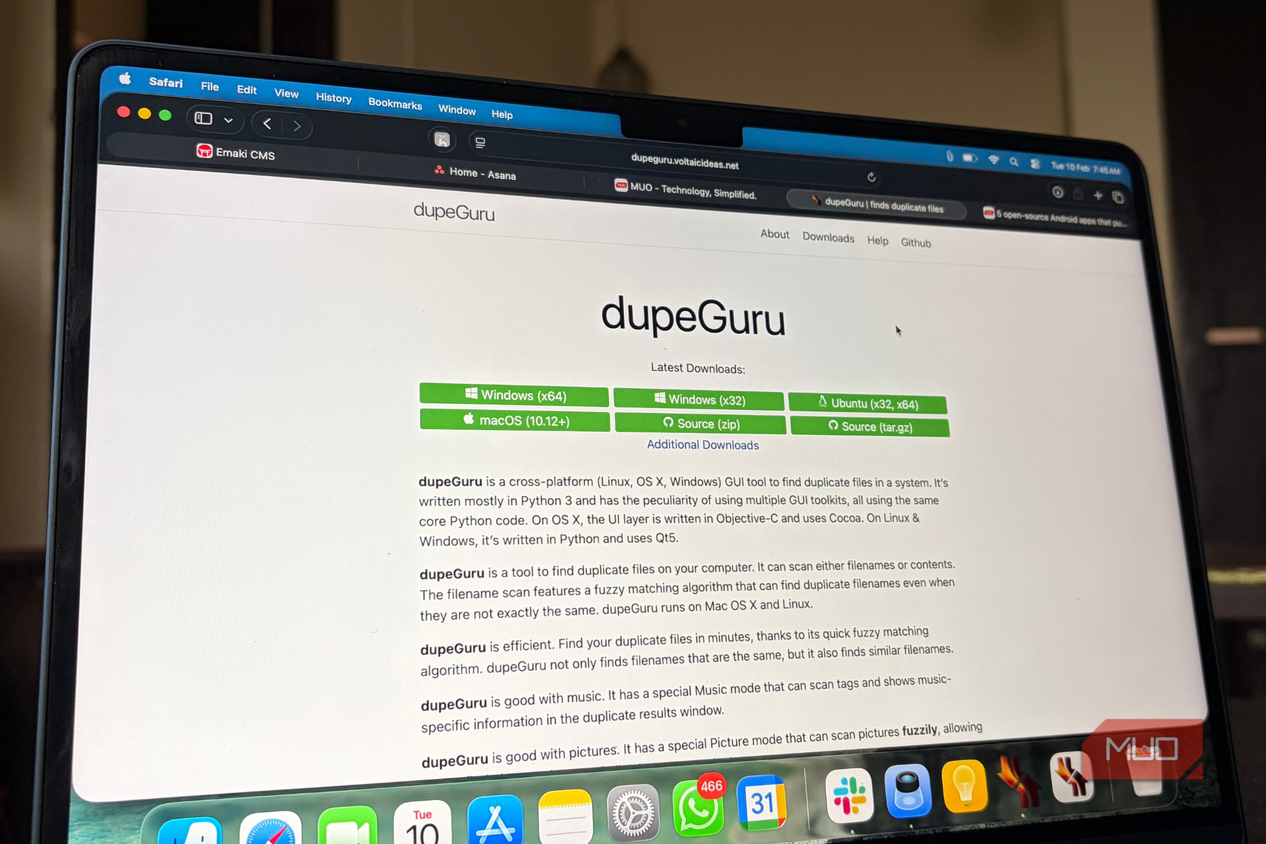 dupeGuru website opened on Safari on Mac