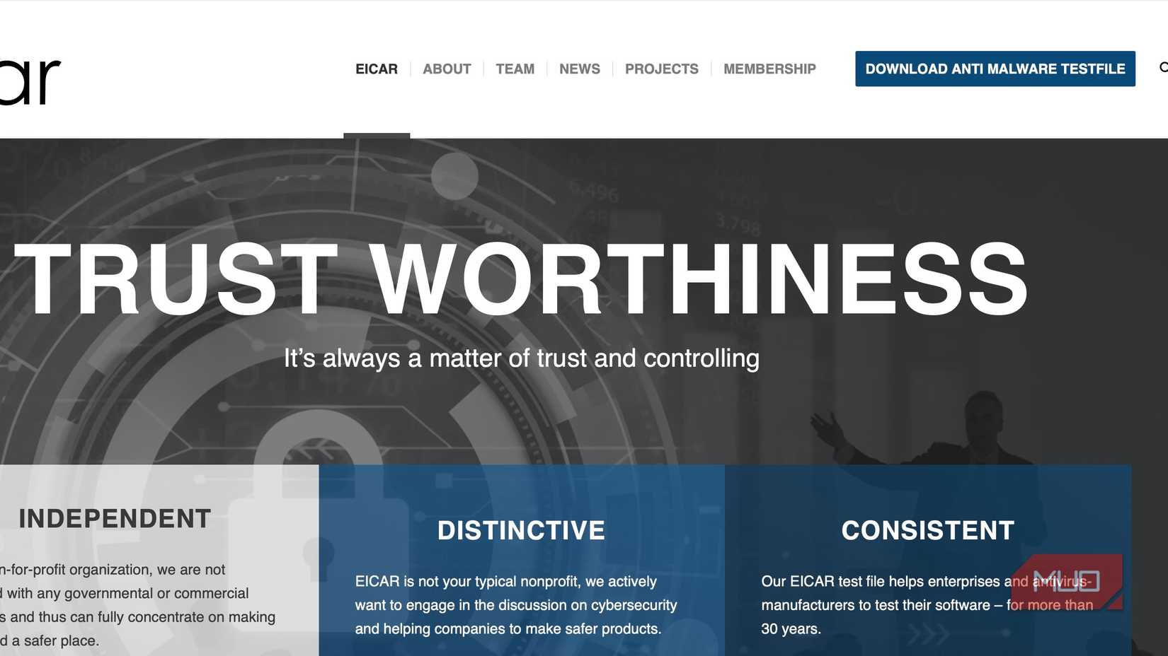 Screenshot of the EICAR.ORG homepage.