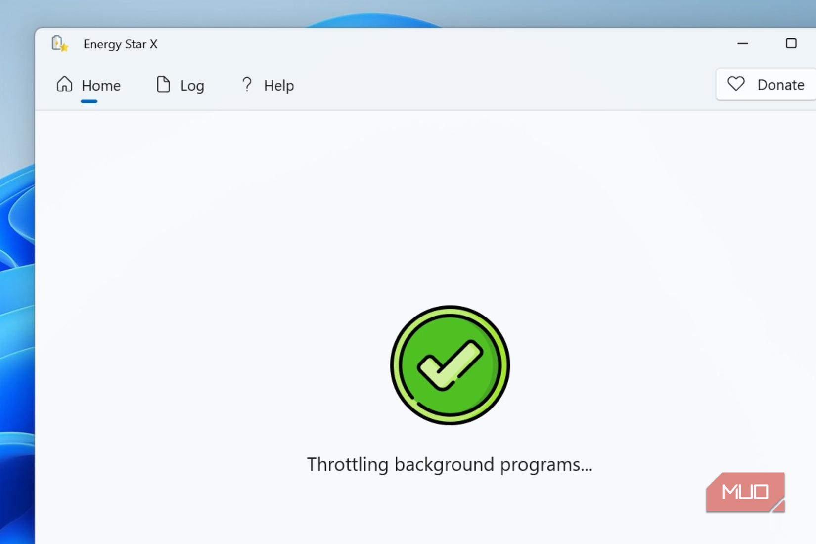 Energy Star X Home tab opened with Throttling background programs text