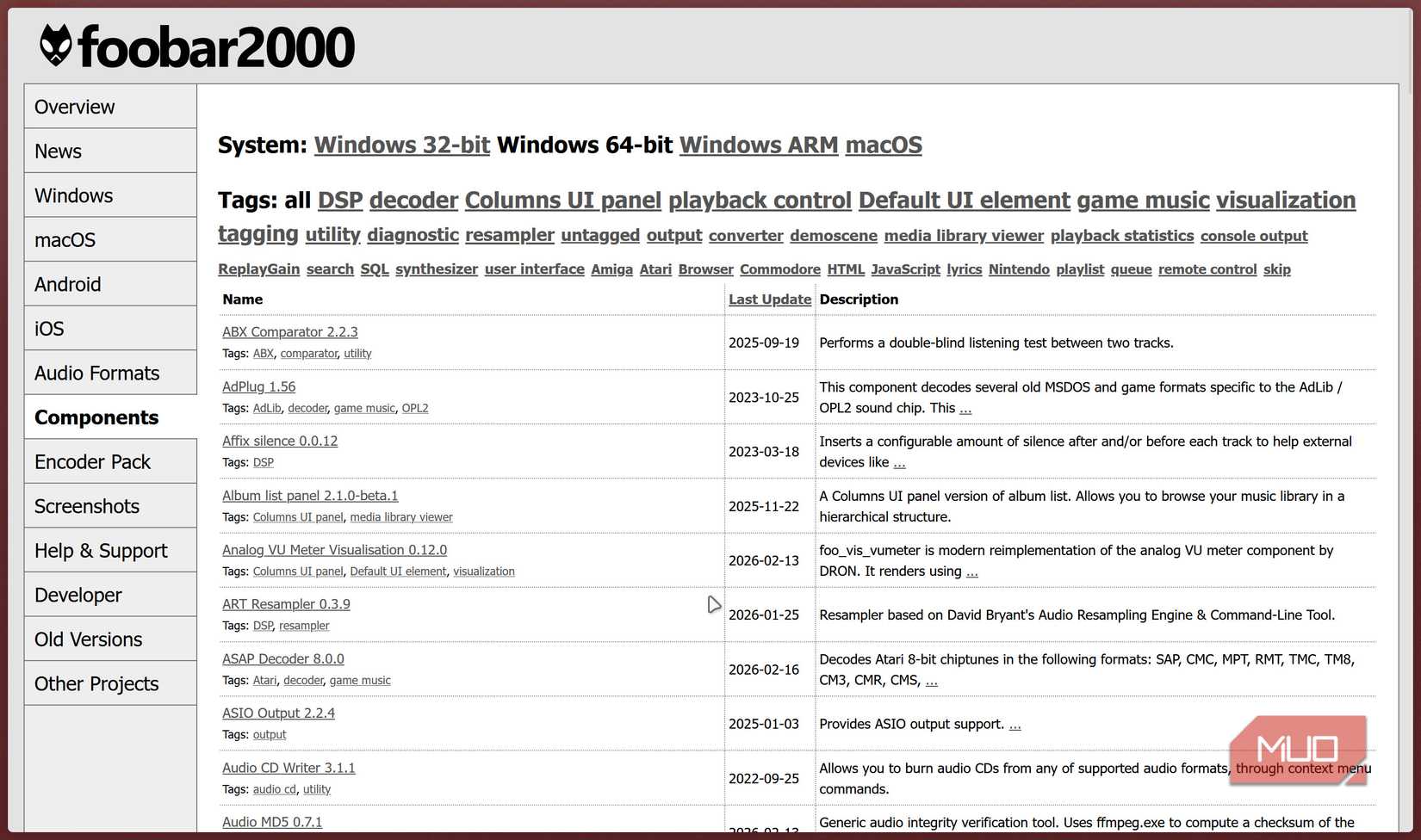 foobar2000 components.