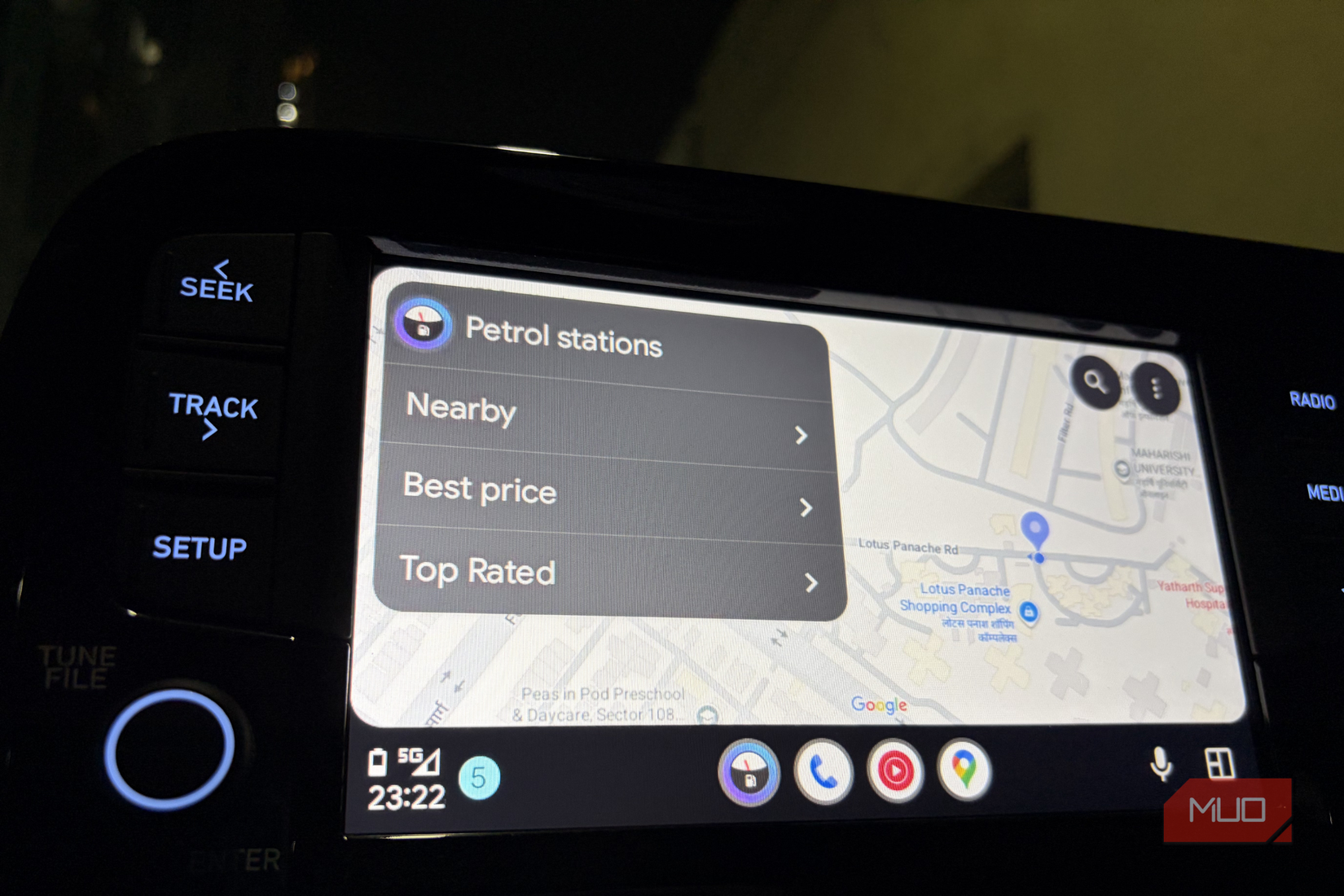 Fuelio finding nearby petrol stations on Android Auto