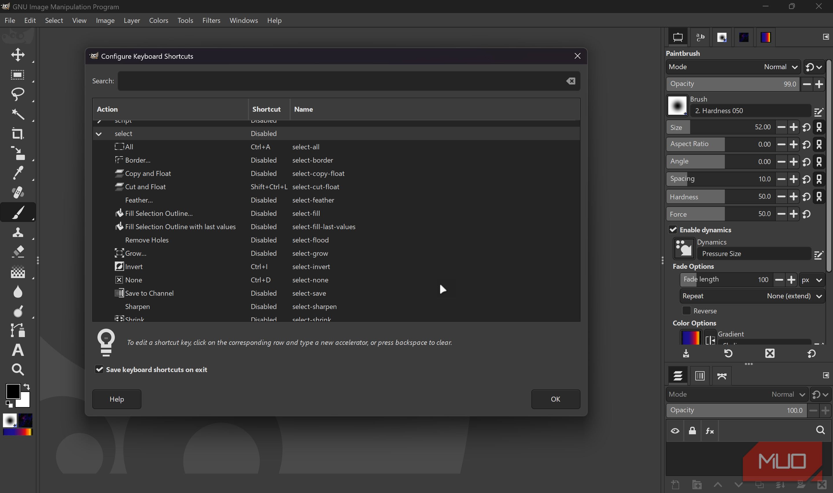 Панель инструментов GIMP на экране