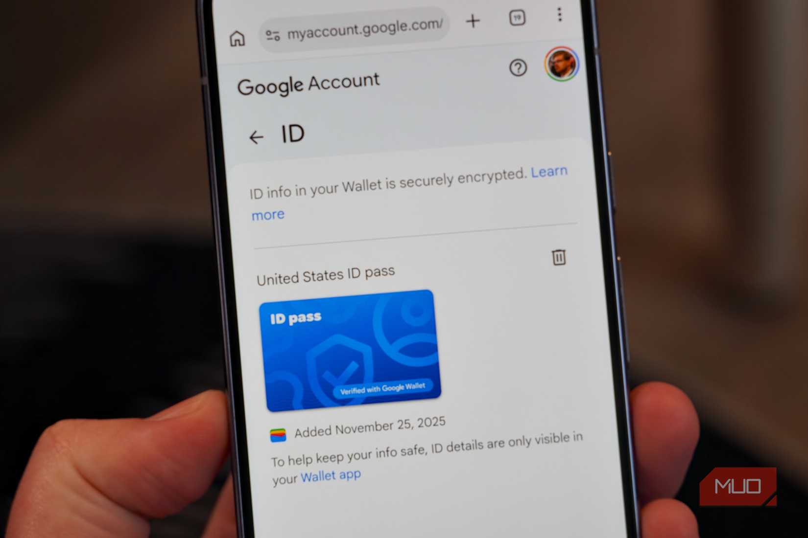 Viewing a US ID pass in the web browser.