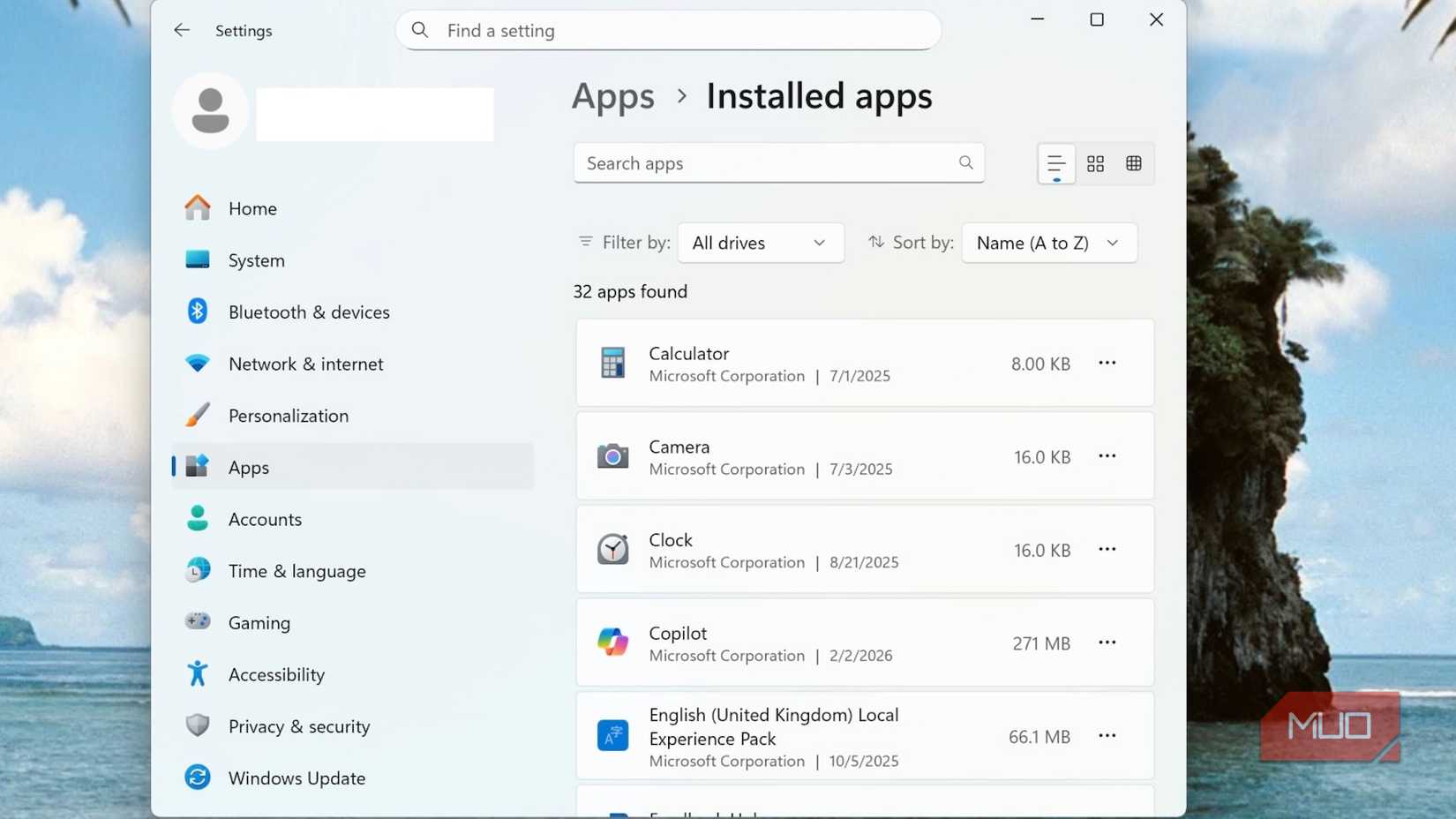 উইন্ডোজে ইনস্টল করা অ্যাপ।