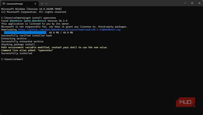 Installing QOwnNotes with Winget