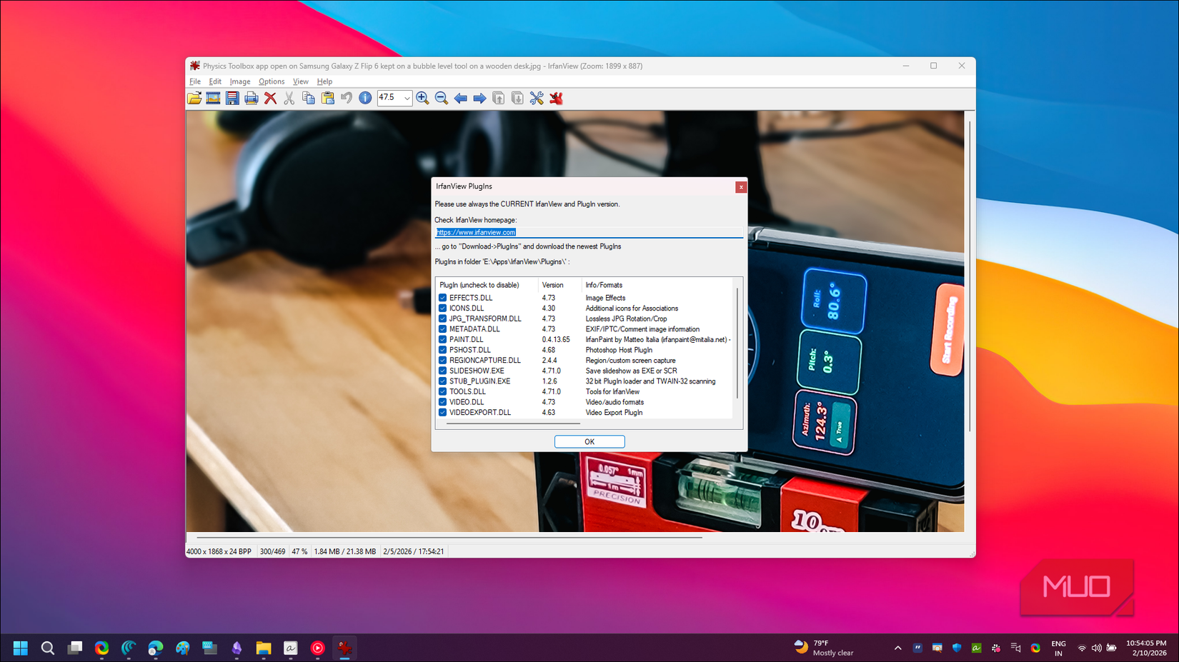 Irfanview plugin dialog open on Windows 11