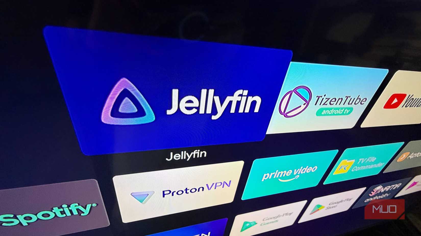 Jellyfin app logo on a smart TV