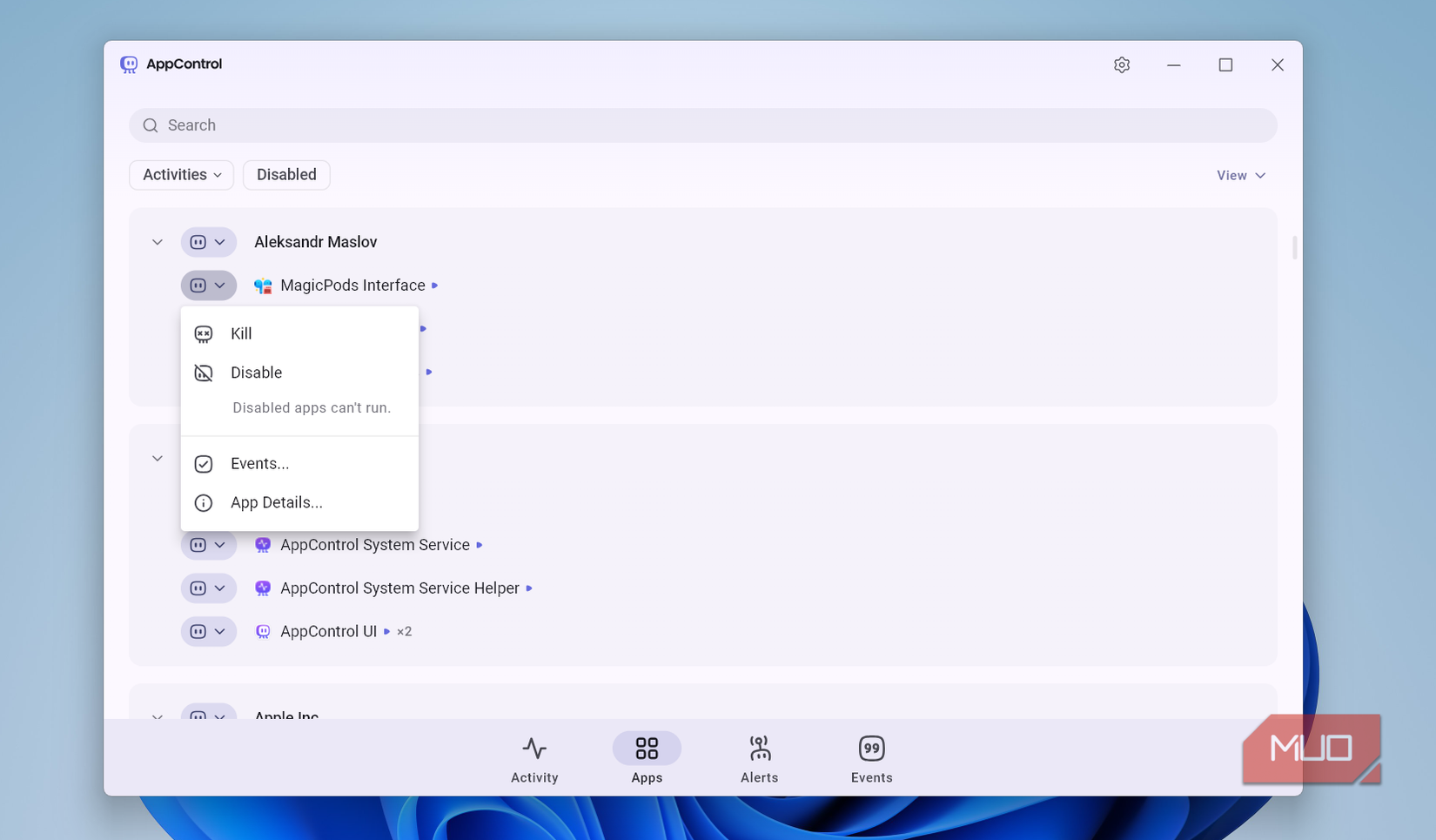 Kill or disable app in AppControl