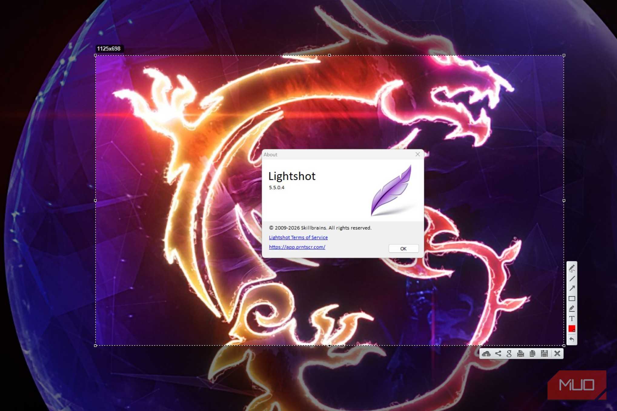 A screenshot of Lightshot About window