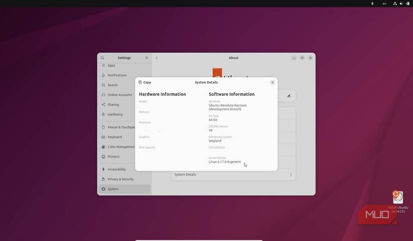 Linux Ubuntu system details