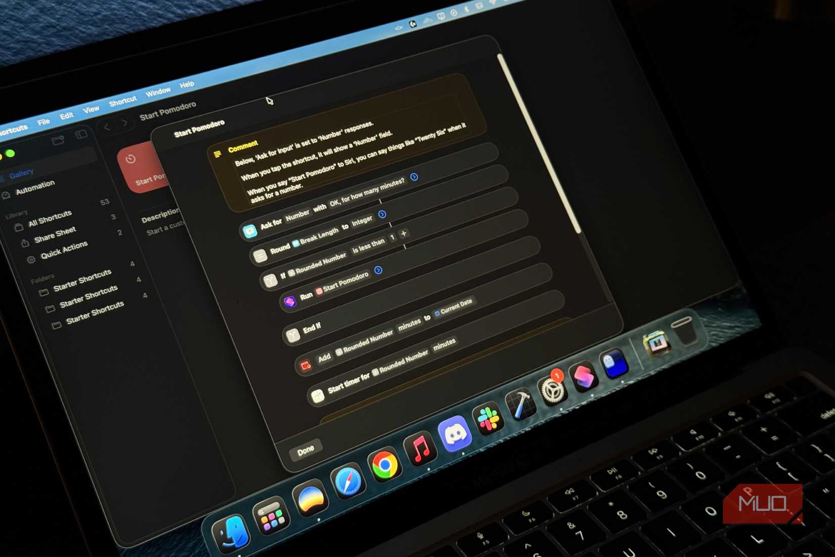 macOS Shortcuts app edit menu