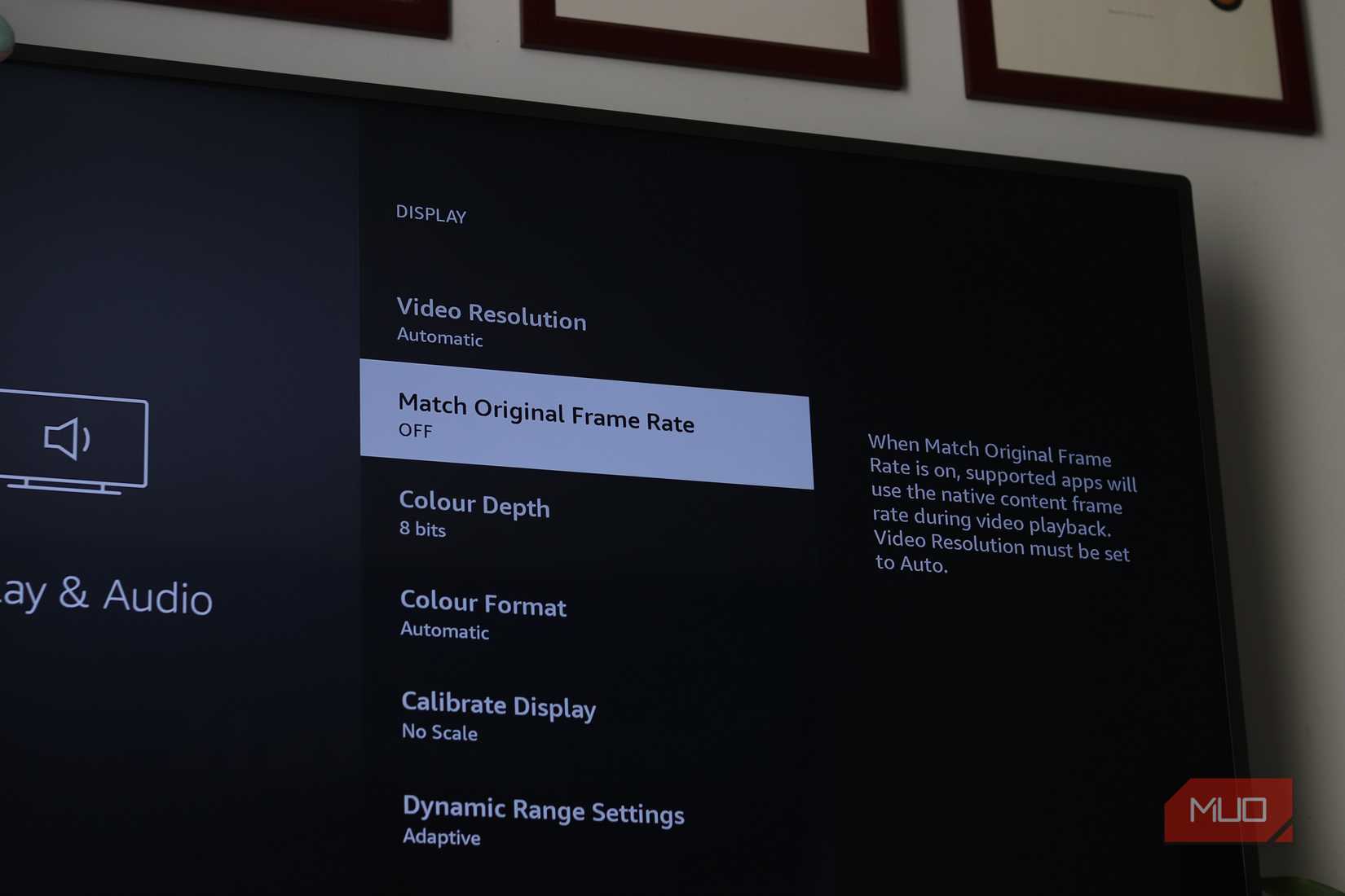 Match original frame rate option on smart TV.