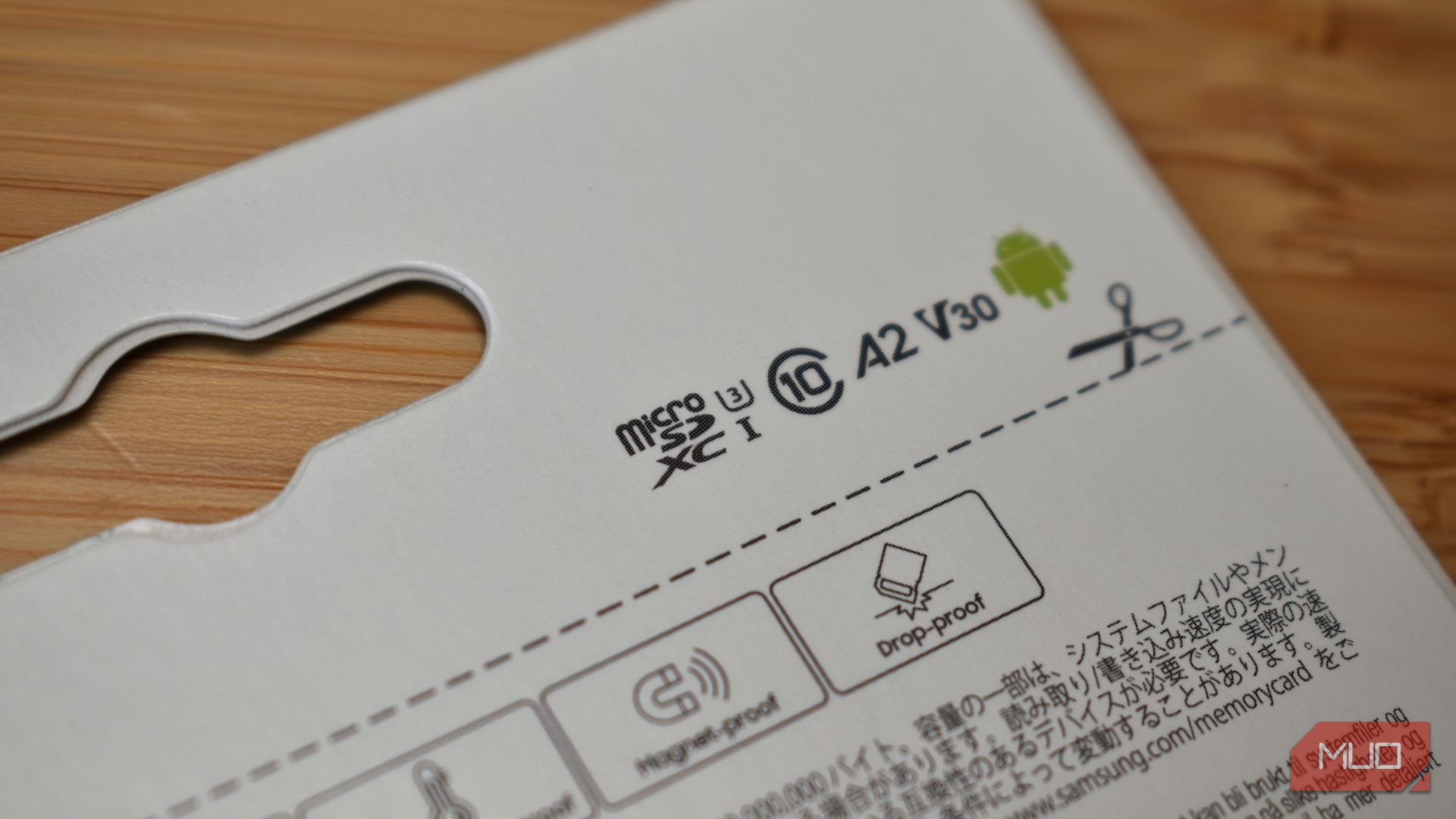 microsd card standard icons on packaging.