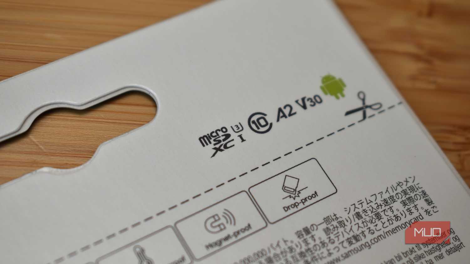 microsd card standard icons on packaging.