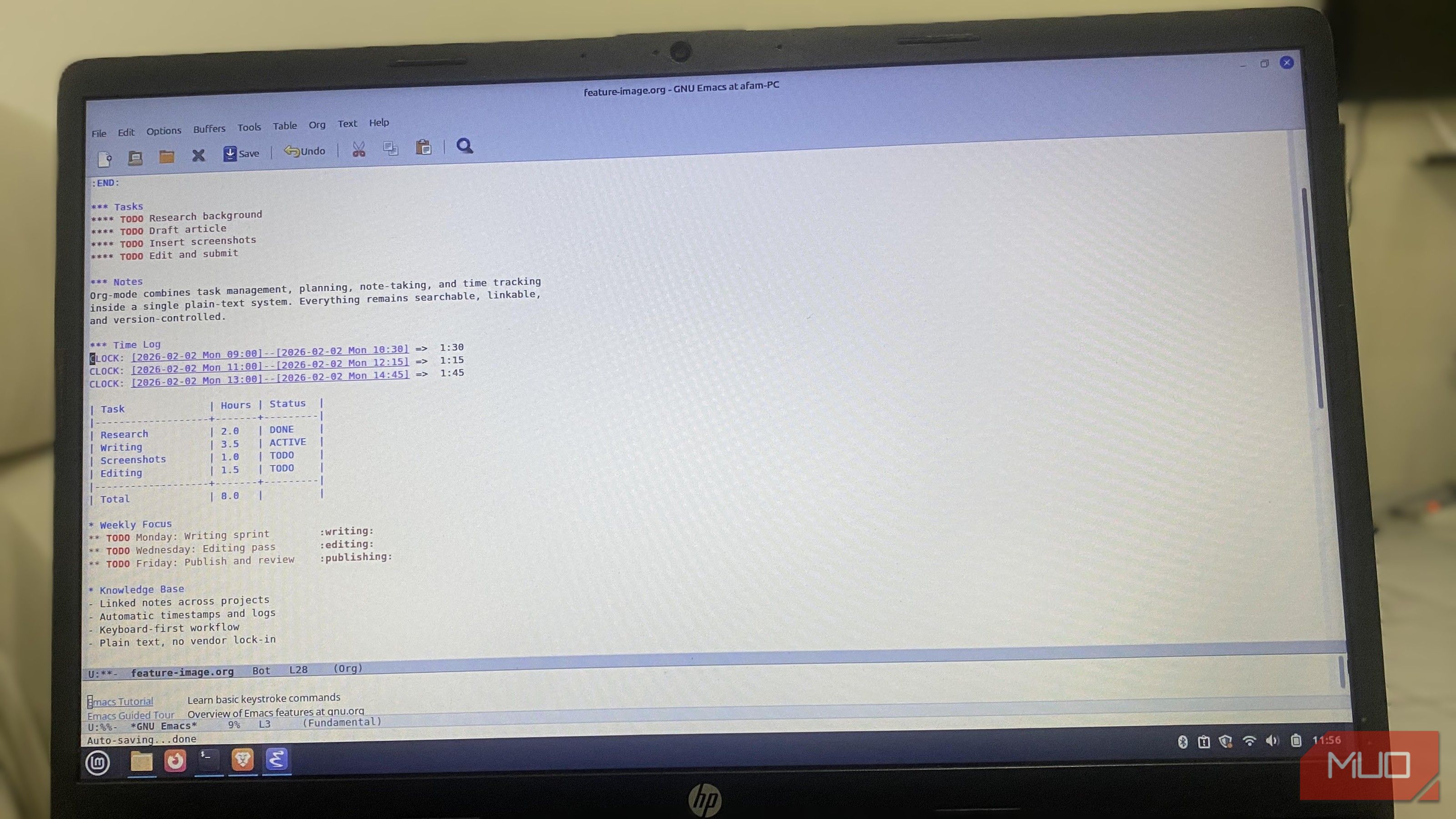 My task overvew on Emacs