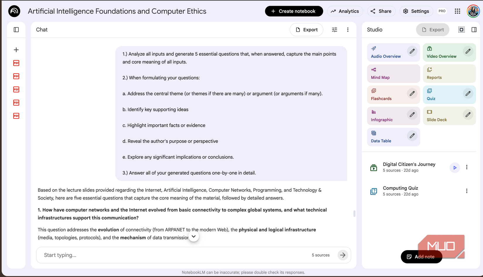 notebooklm five questions prompt