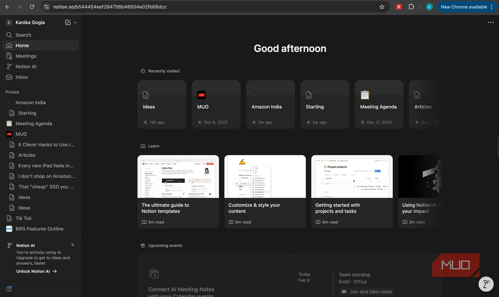 Notionの複雑なインターフェースのスクリーンショット