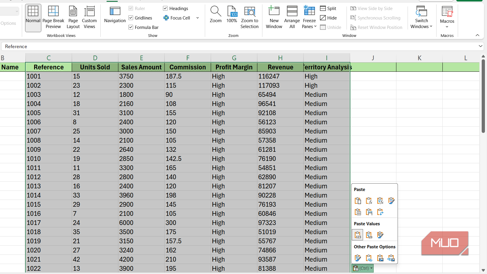 এক্সেলে বিশেষ মেনু পেস্ট করুন।