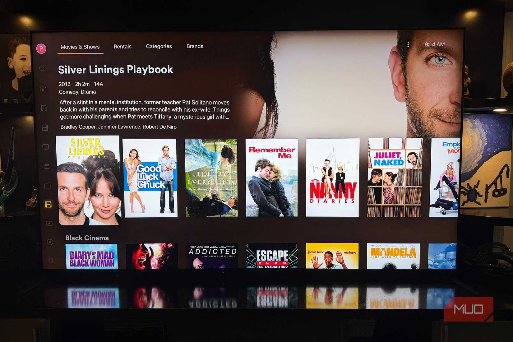 A TV showing the on-demand free movies from Plex.