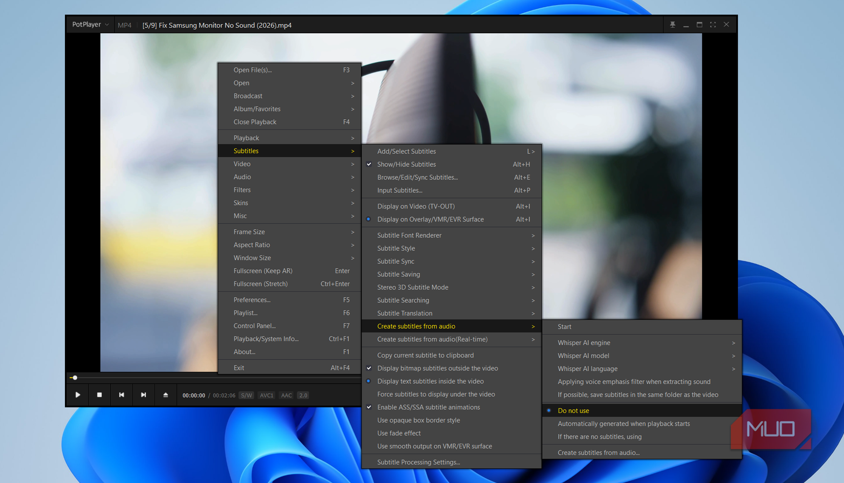 PotPlayer subtitle options on Windows
