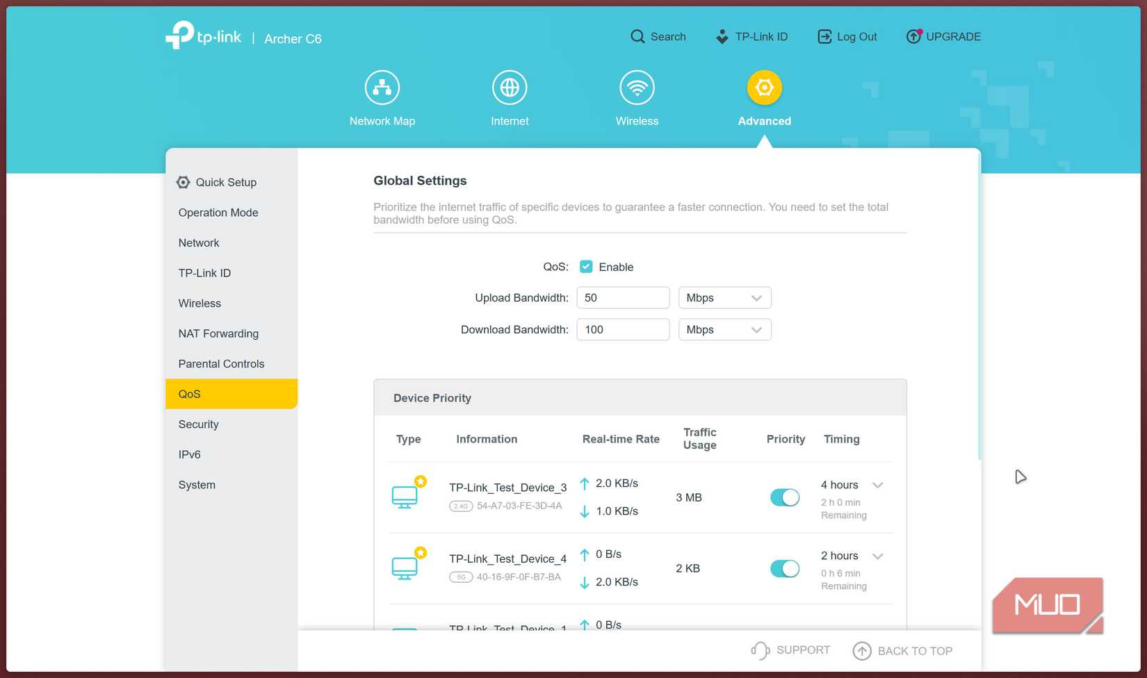 TP লিঙ্ক রাউটারে QoS বিবৃতি