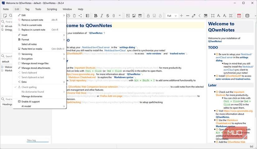 QOwnNotes editing options