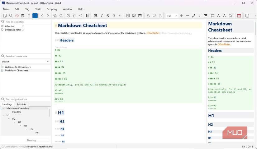 QOwnNotes markdown cheatsheet
