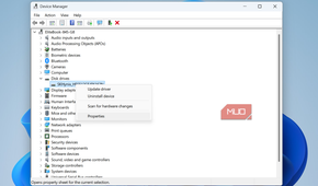 Right-click menu in Windows Device Manager.