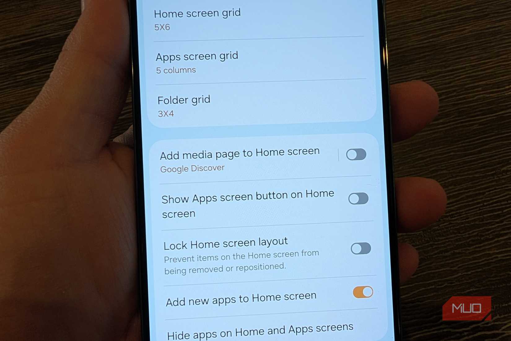 Alternar alimentación de la pantalla de inicio de Samsung