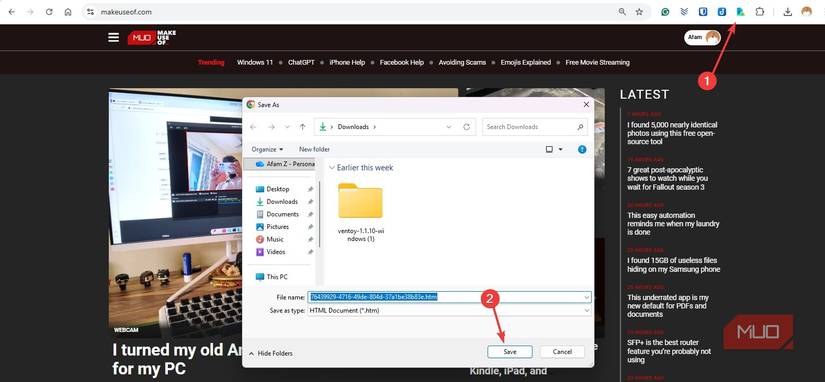 Saving pages with SingleFile 