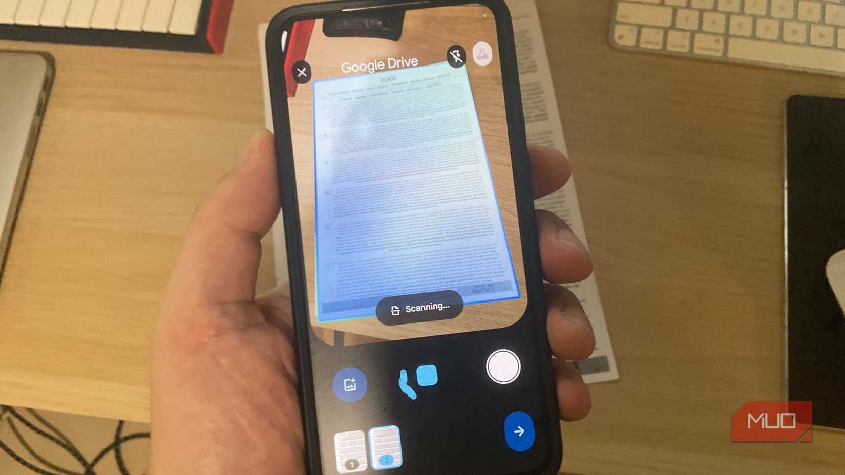 Scanning a document in Google Drive.
