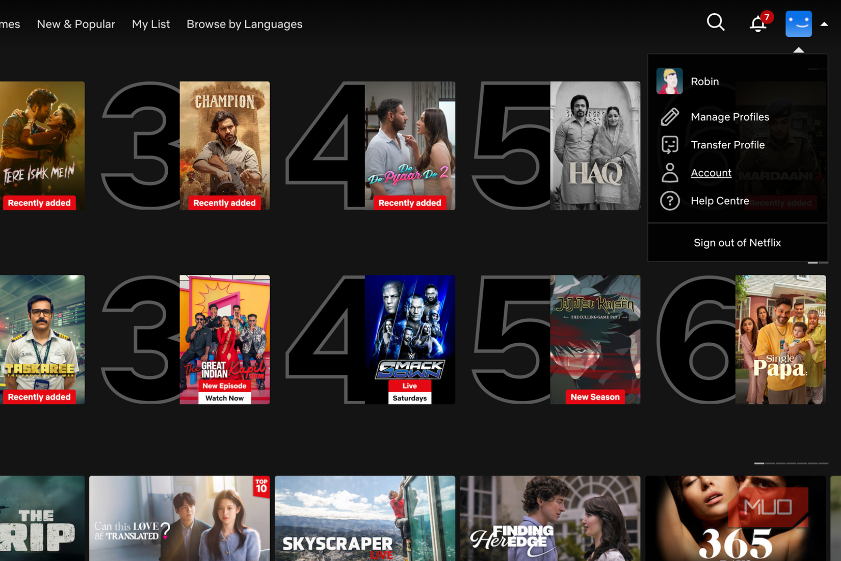 Select Account from the profile icon menu on Netflix