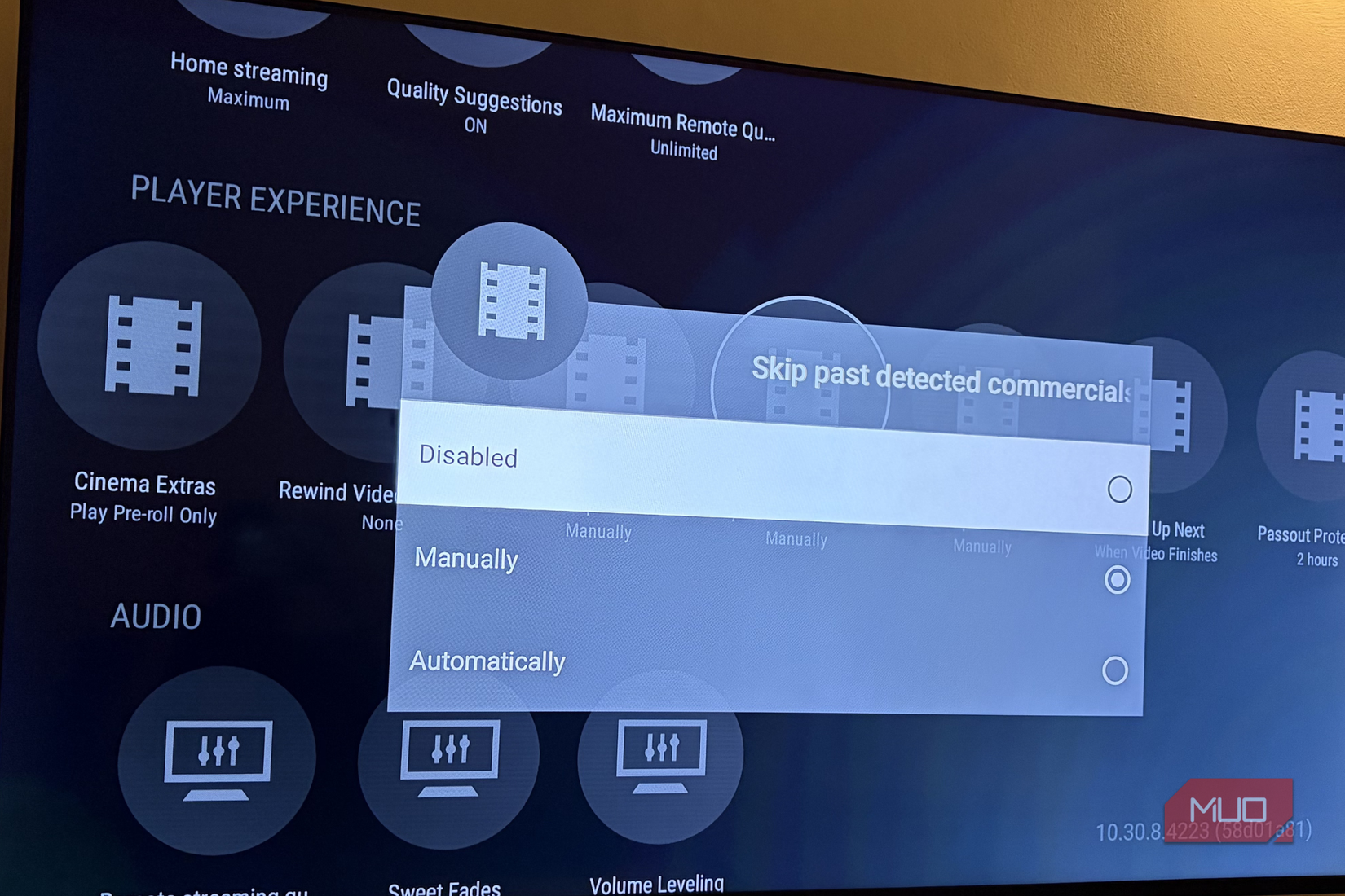 Skips Ads in Recorded Content settings on Plex