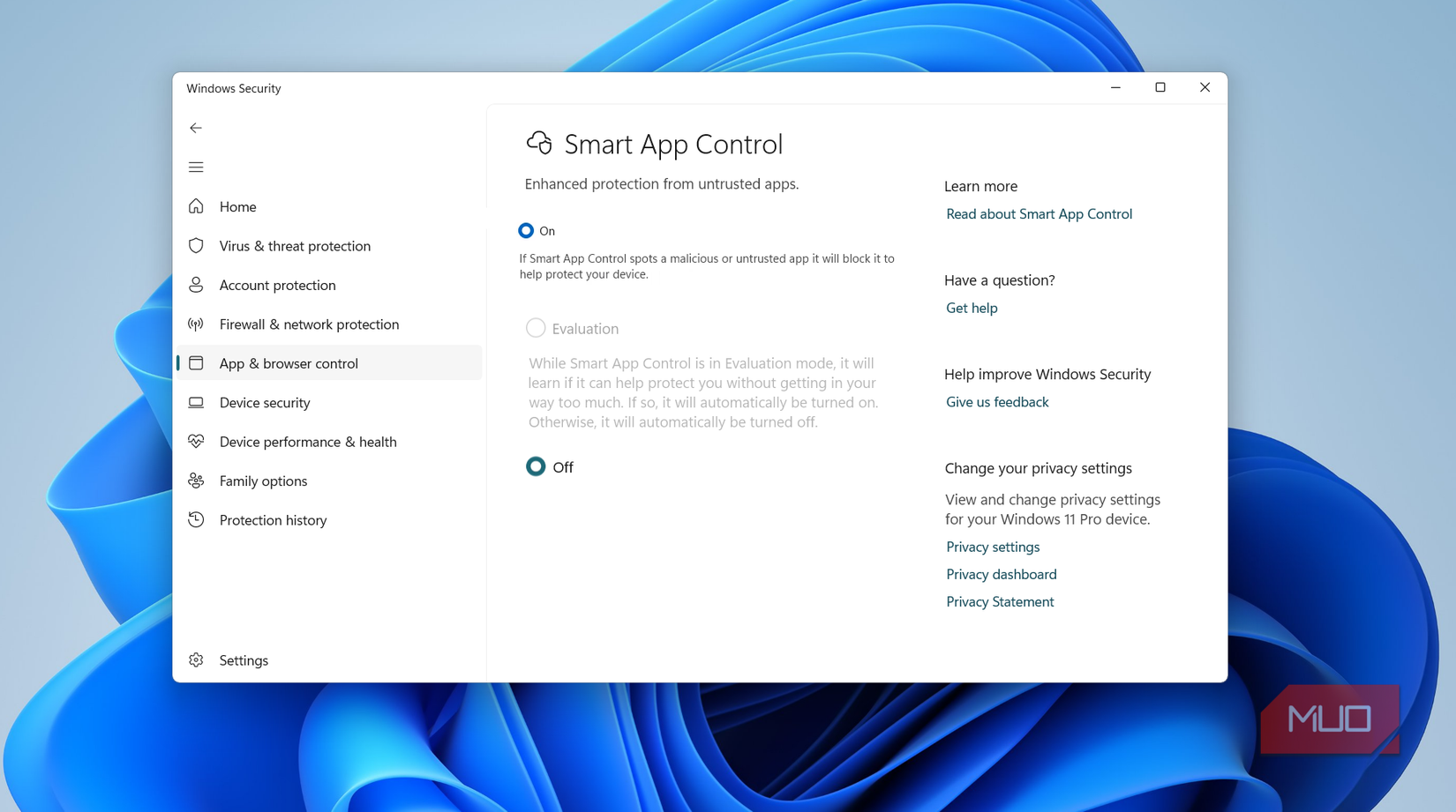 Smart App Control Turned on in Windows
