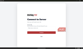 Stirling PDF application screen prompting the user to enter their self-hosted server URL to connect.