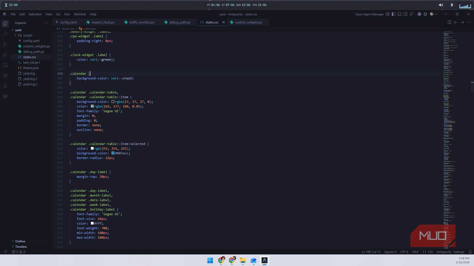 Windows 11'de YASB için Stil CSS dosyası