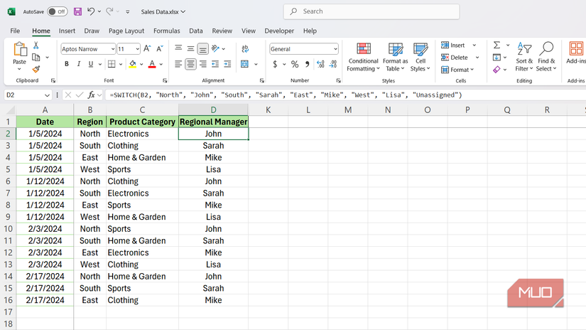 সুইচ ফাংশন এক্সেলে একটি আঞ্চলিক ব্যবস্থাপক নিয়োগ করতে ব্যবহৃত হয়।
