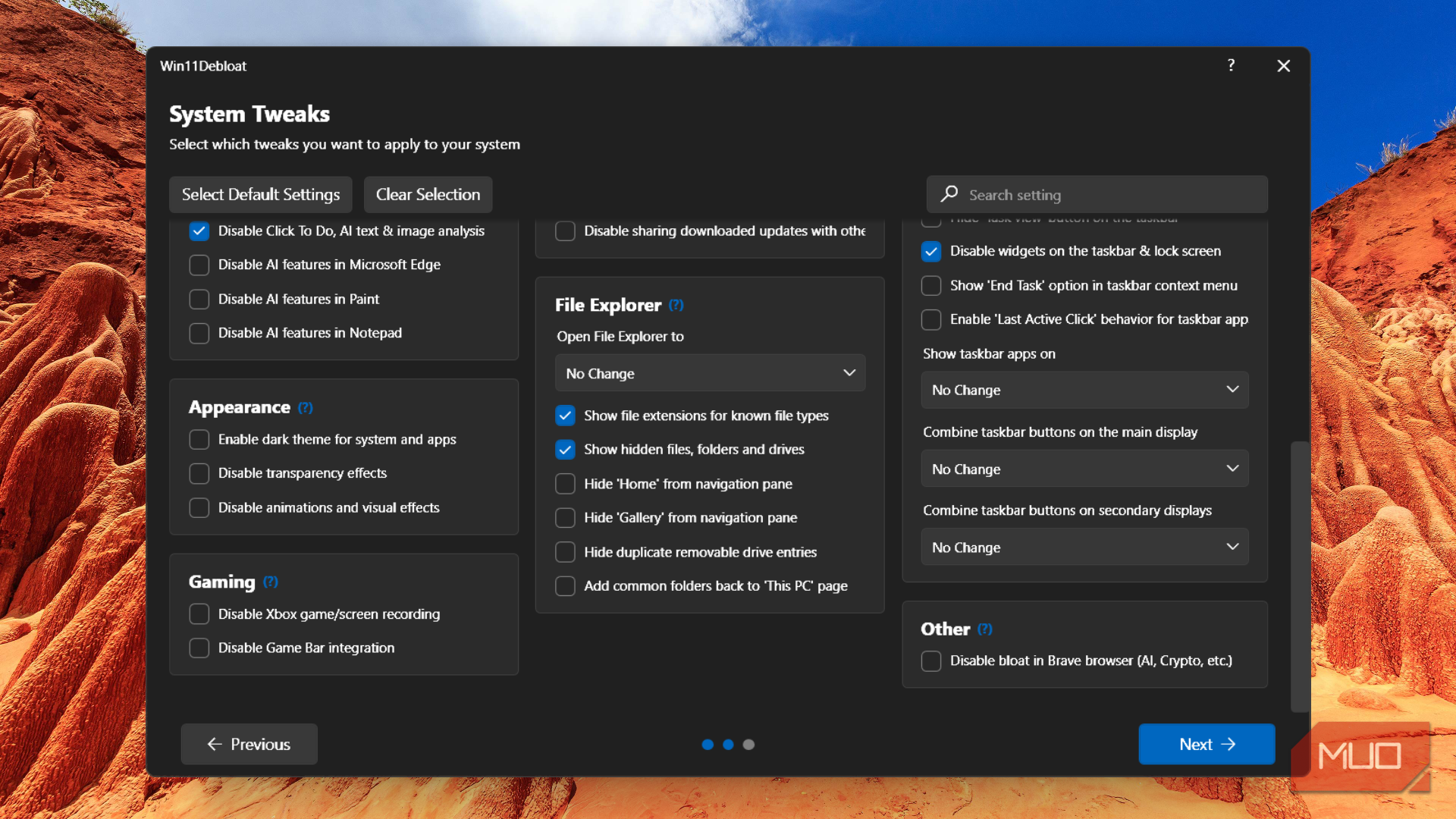 System Tweaks in Win11Debloat showing File Explorer tweaks selected.-1