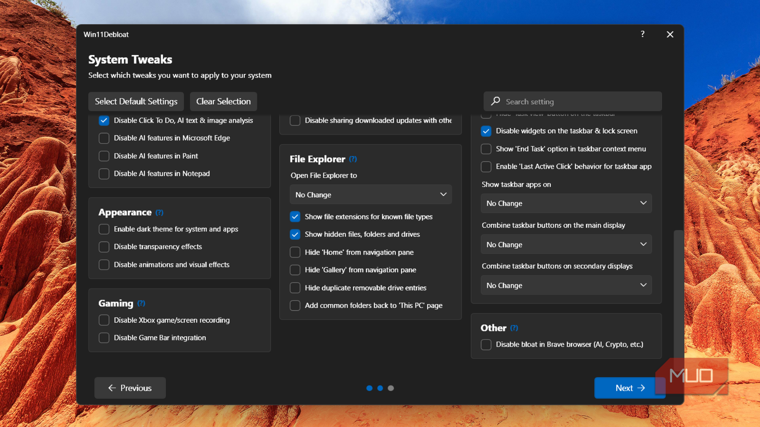 System Tweaks in Win11Debloat showing File Explorer tweaks selected.-1