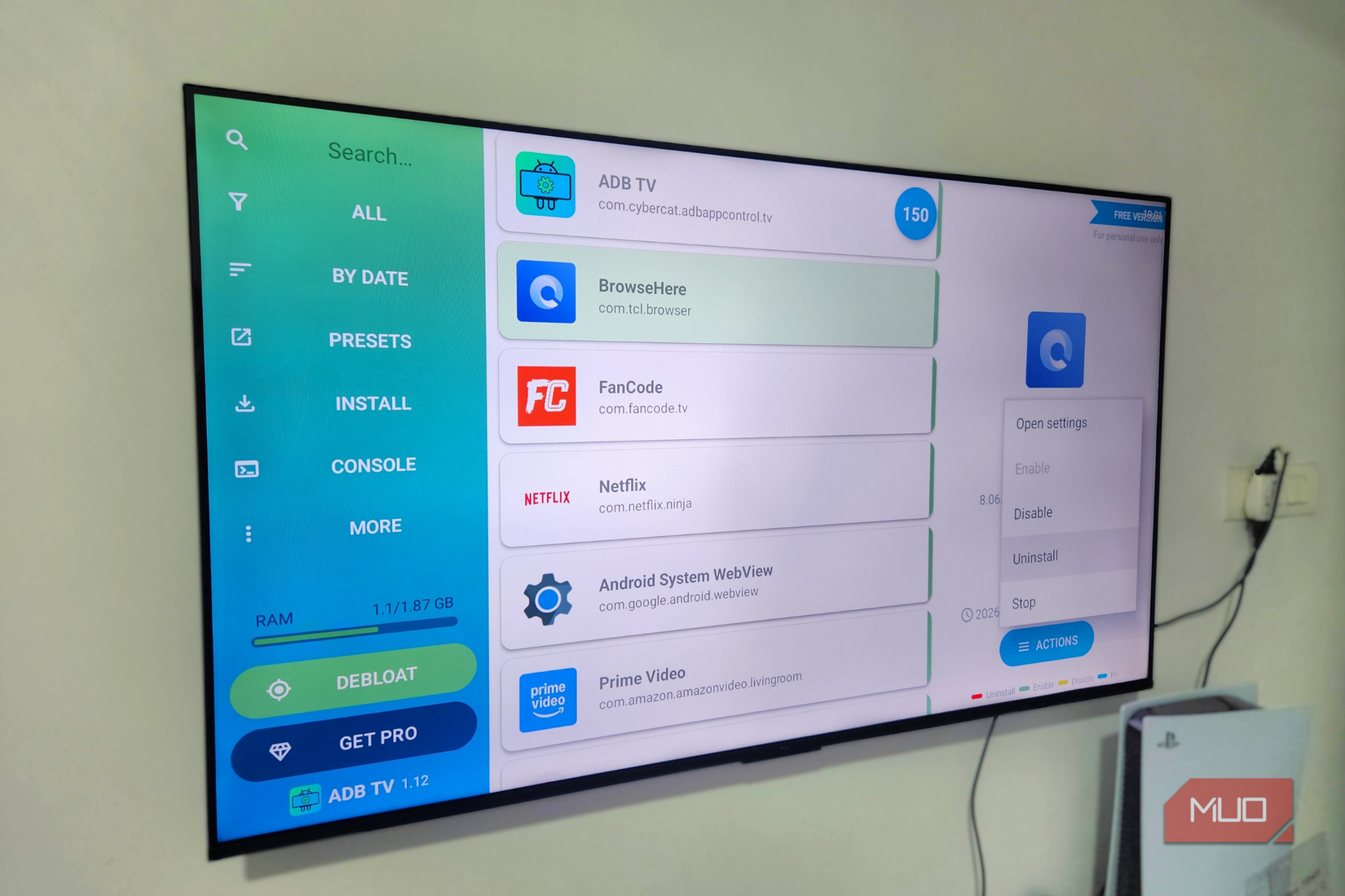 TCL Google TV showing ADB TV