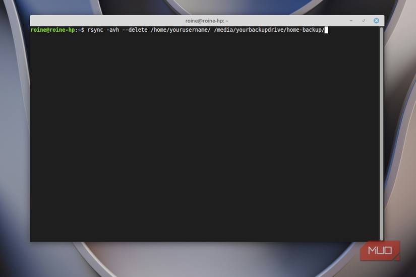 Terminal window with an rsync command.