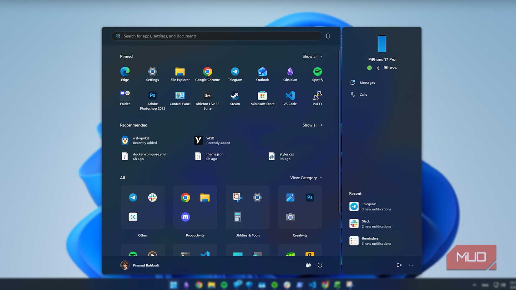 The new Windows 11 Start menu