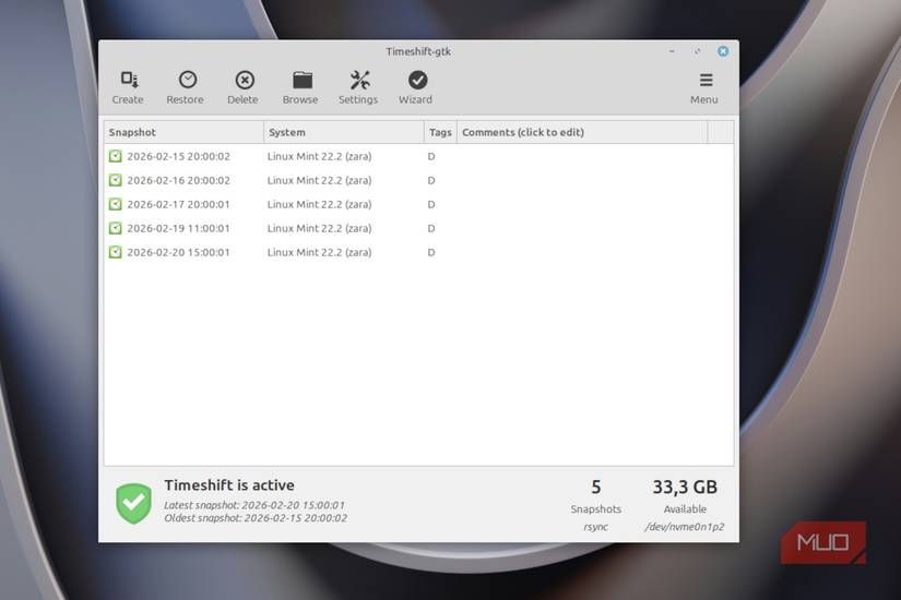 The Timeshift interface.